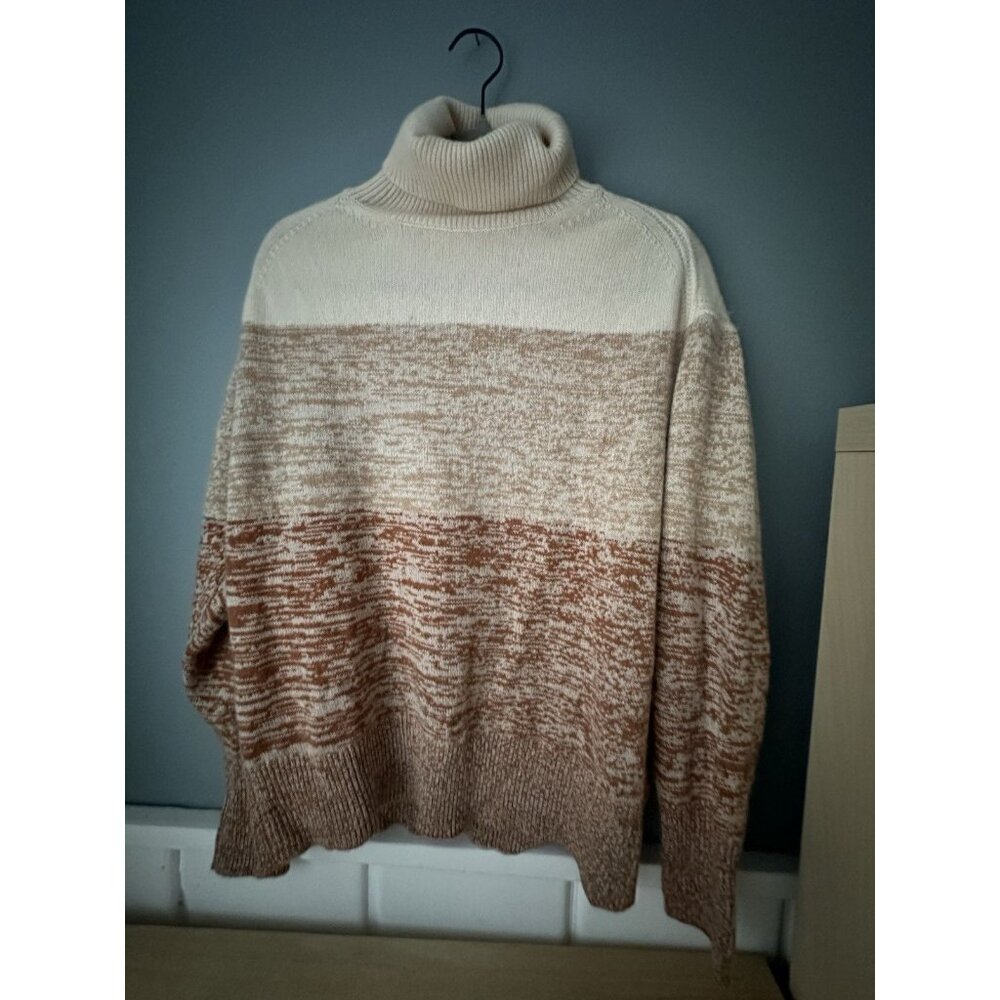 J. Crew Cashmere Colorblock Fold-Over Turtleneck Sweater Stripe Marled XL No Tag